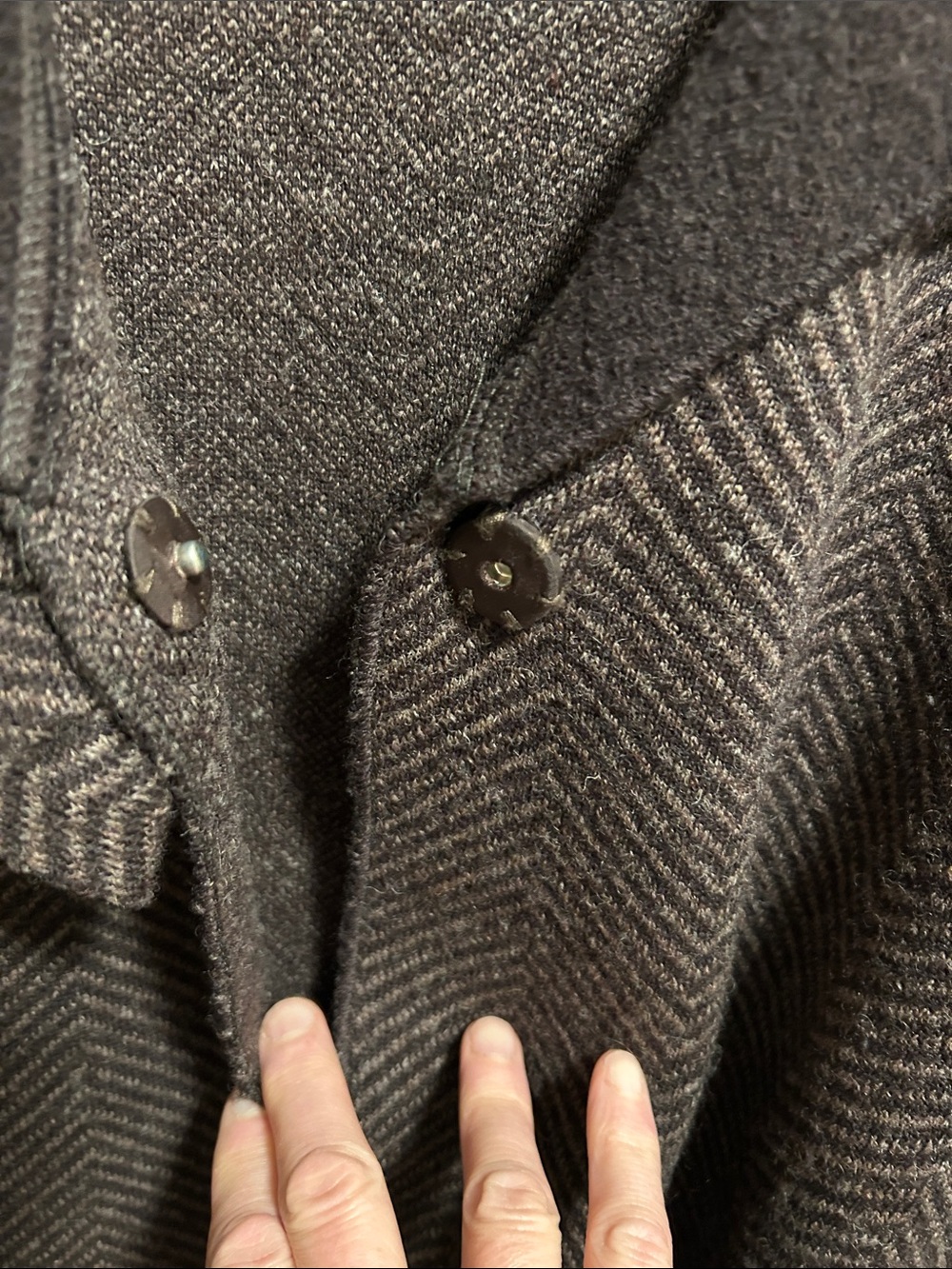 Susan Bristol Brown Chevron Knit Shawl-Collar Cardigan - Picture 5 of 6